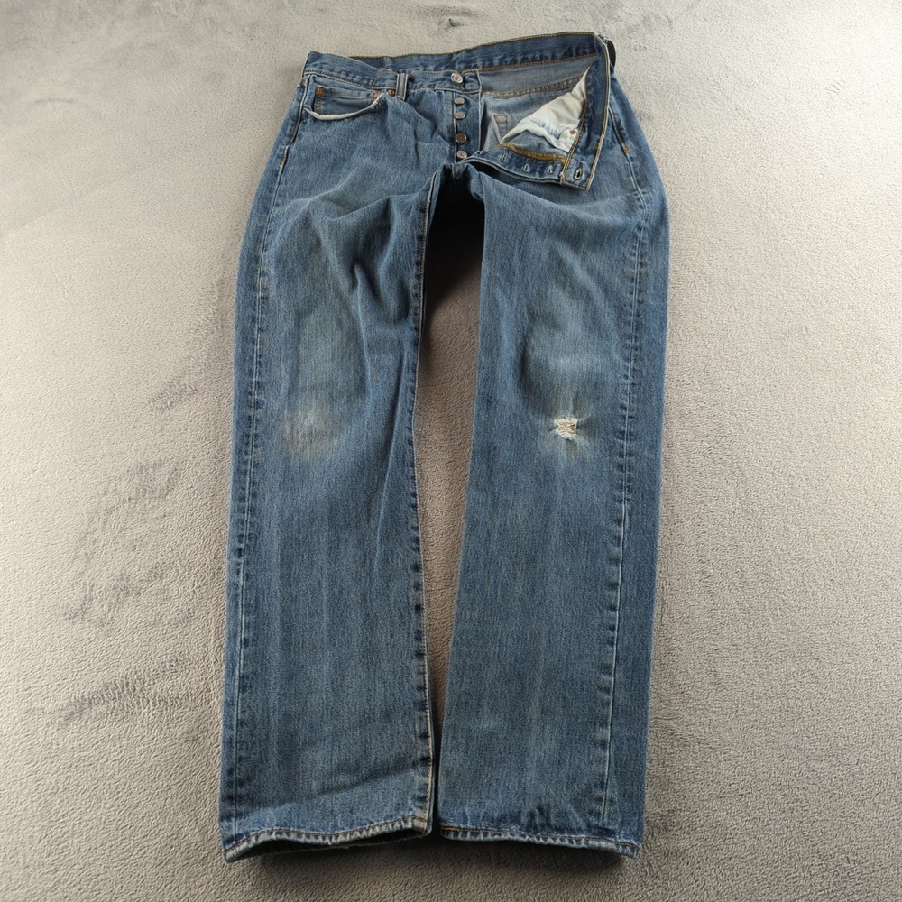 Levis 501 Jeans Mens 33x34 Blue Faded Straight Button Fly Denim‎ Cotton Pants